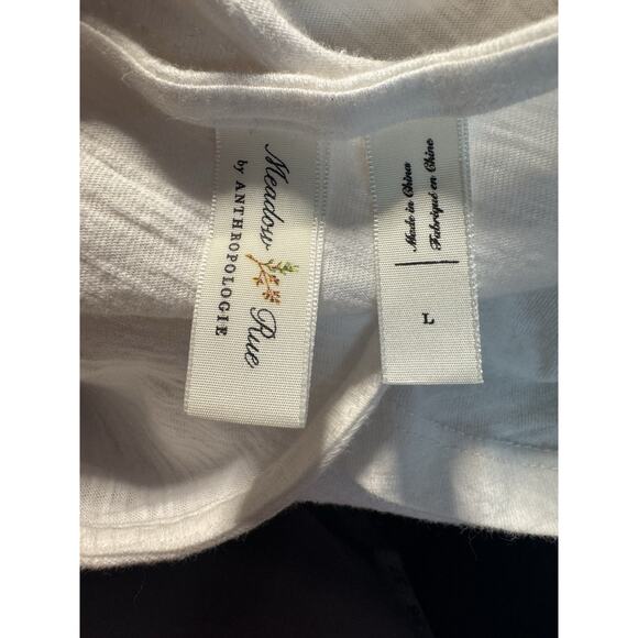 Anthropologie Meadow Rue White Bow Back Top L Puff Sleeve Effortless Chic - Picture 5 of 8